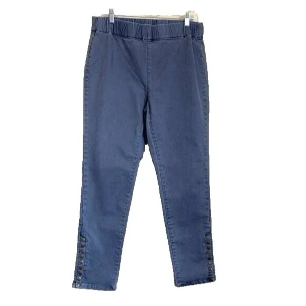 Soft Surroundings Women Medium Metro Denim Snap Ankle Blue Pull On Jeans 33x28.5 - Picture 1 of 9